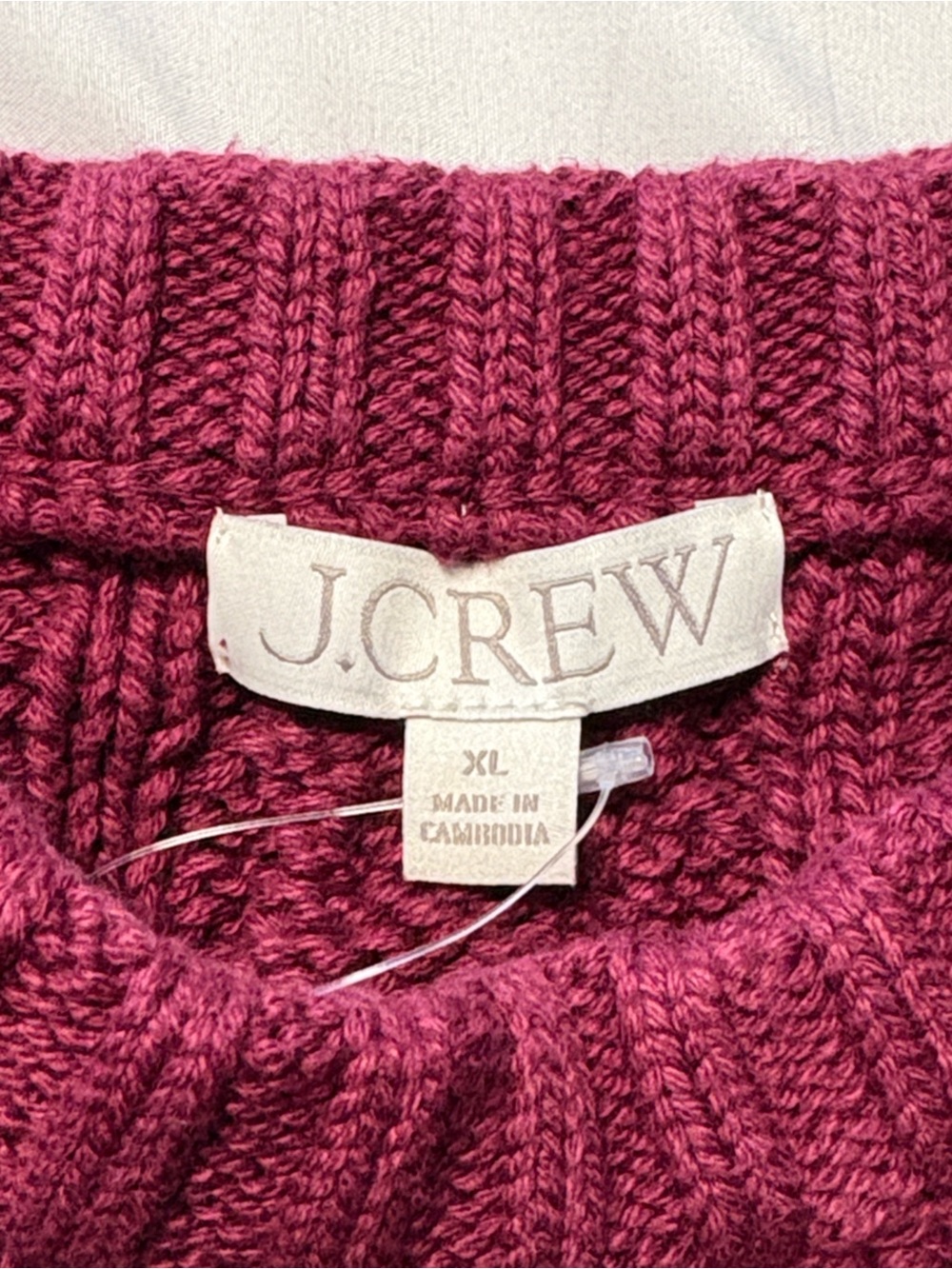 J. Crew Cable Knit Crewneck Sweater XL Vivid Mulberry 100% Cotton Casual NWT - Picture 5 of 6